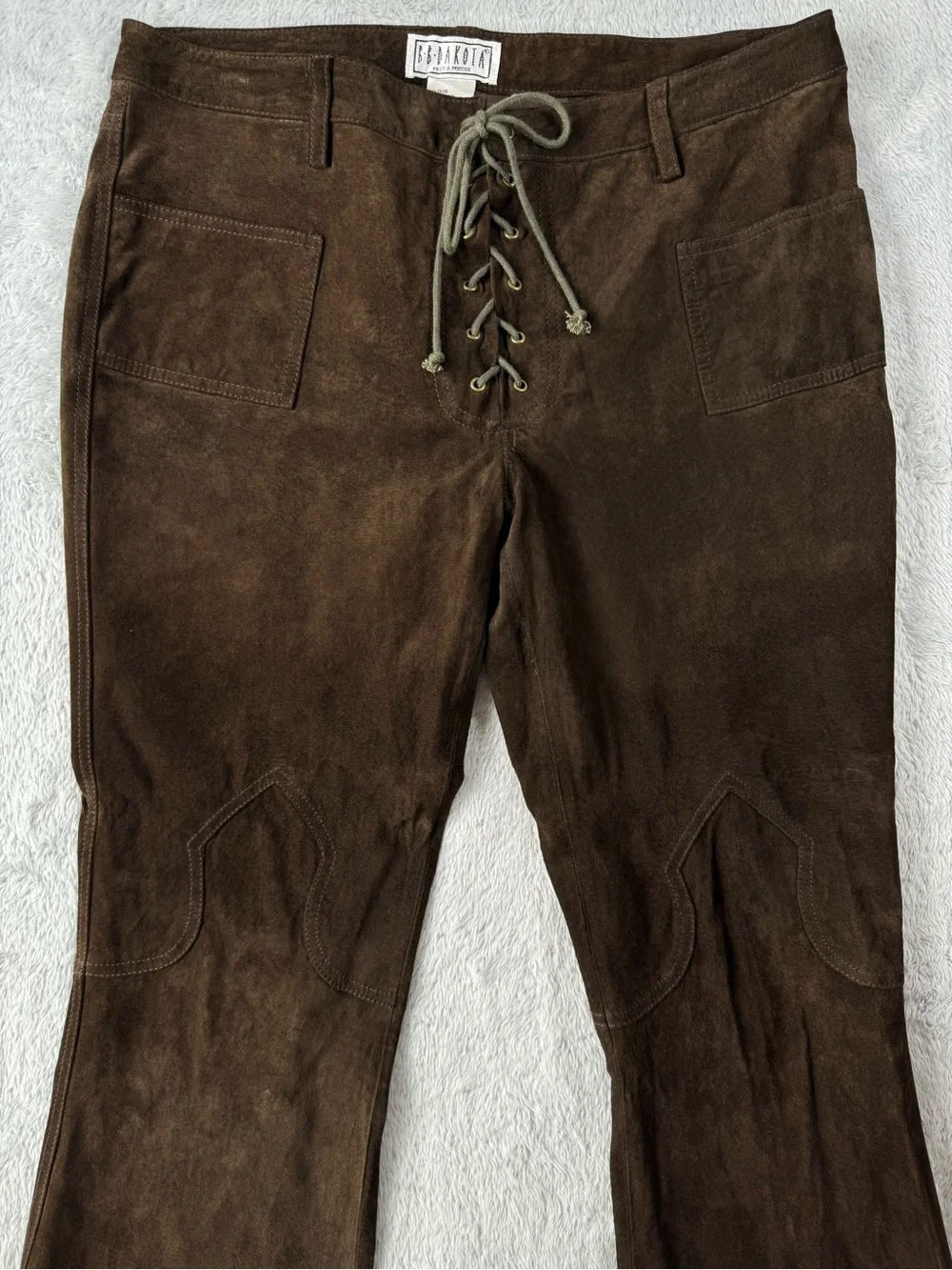 BB Dakota Brown Suede Leather Bootcut Lace Up Pants 13/14